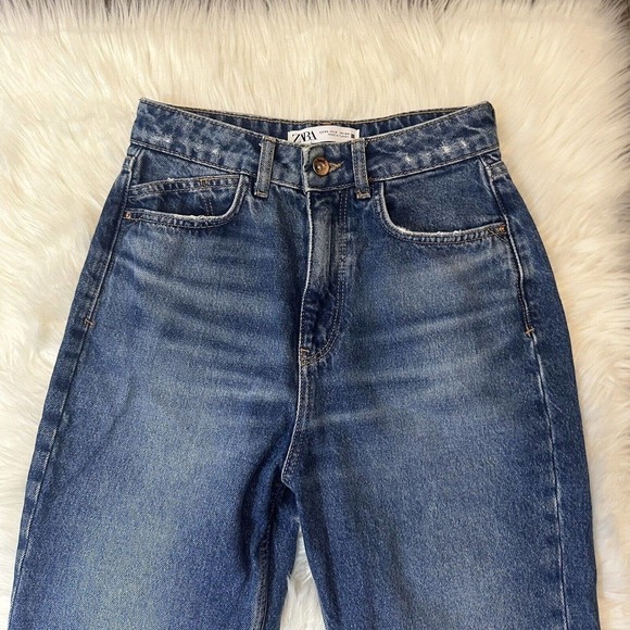 Zara Slim Leg Mom Fit Jeans Blue High Rise Womens Size 2 - Picture 3 of 6